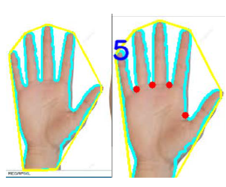 Contour detection for hand/human detection in workspace (safety system)